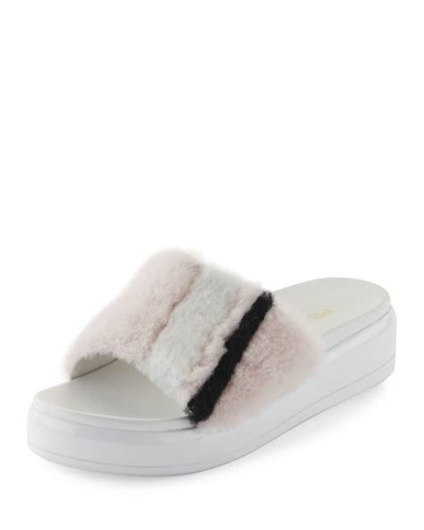 prada shearling fur flatform slide sandal|Prada platform sandals.